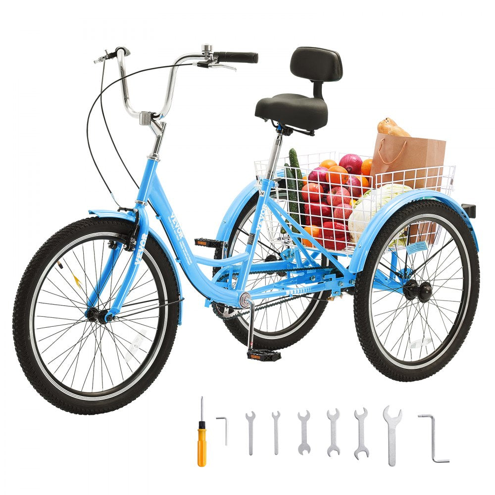 SS003-6B - Durable Blue Adult Tricycle Bike, Carbon Steel Frame