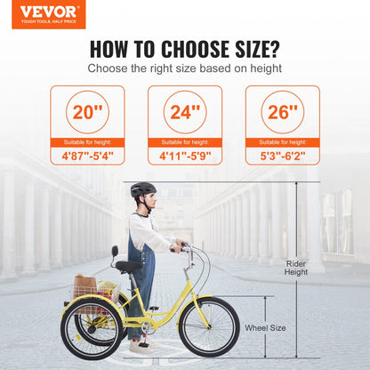 SS003-5C - VEVOR 24-Inch Adult Tricycle for Safe Leisure Rides