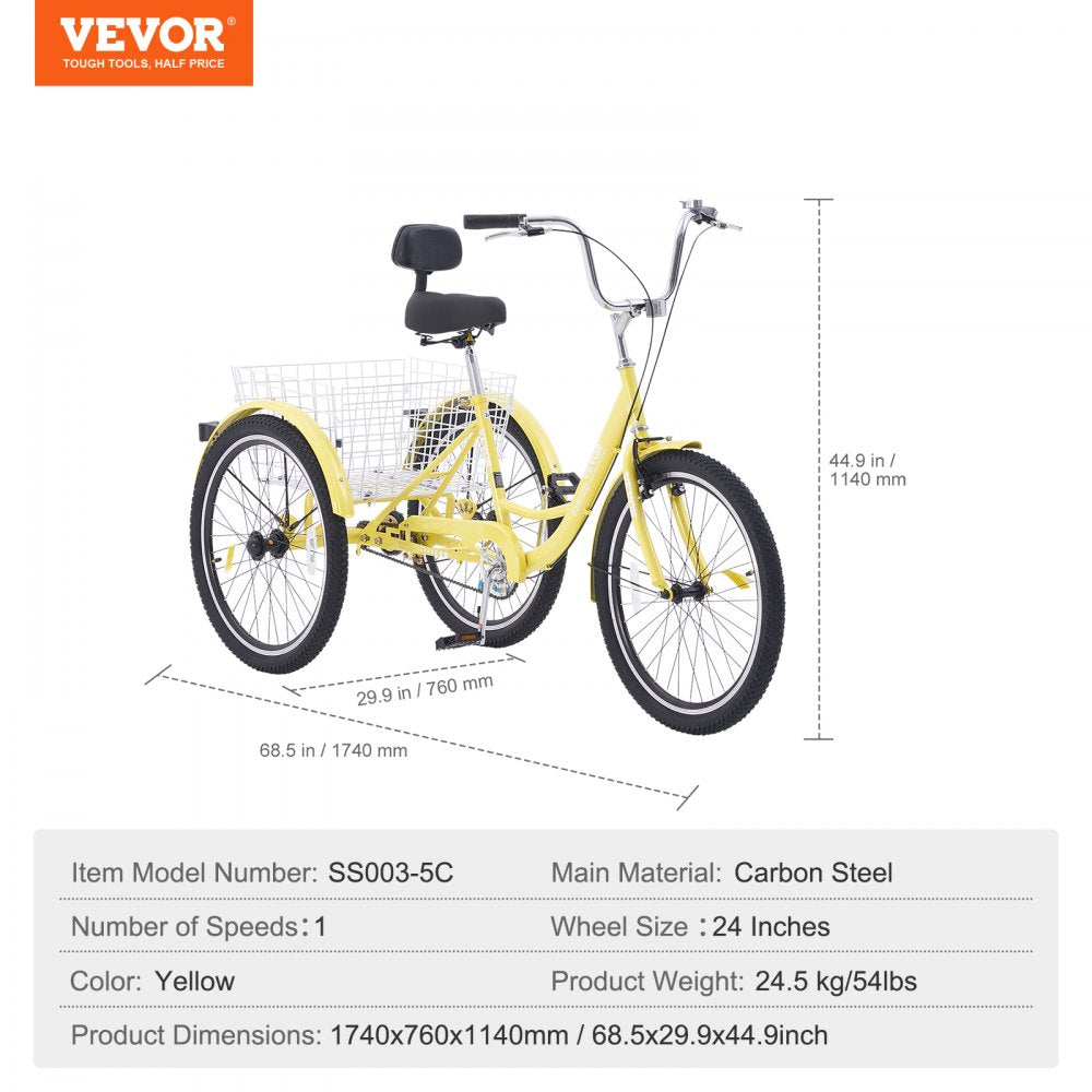 SS003-5C - VEVOR 24-Inch Adult Tricycle for Safe Leisure Rides