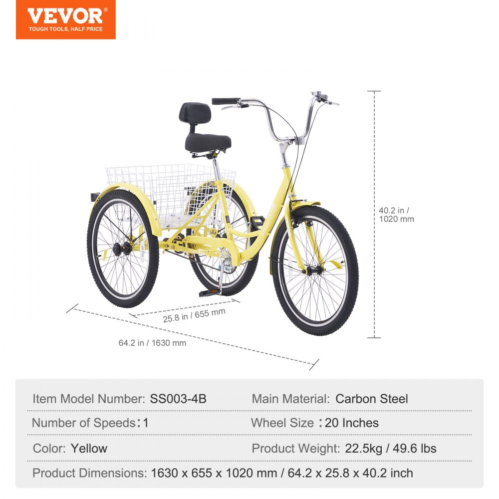 SS003-4B - Durable 20" Carbon Steel Adult Tricycle for Reliable Rides