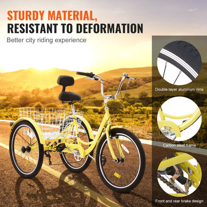 SS002-3C - Durable 7-Speed Adult Tricycle with Adjustable Seat