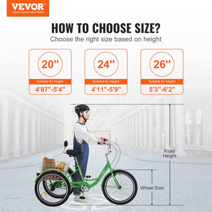 SS003-5B - Durable 24" VEVOR Adult Tricycle with Adjustable Seat and Basket