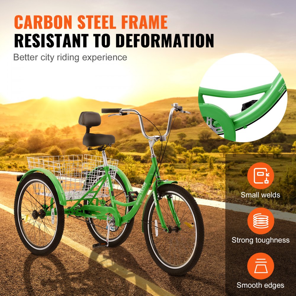 SS003-5B - Durable 24" VEVOR Adult Tricycle with Adjustable Seat and Basket