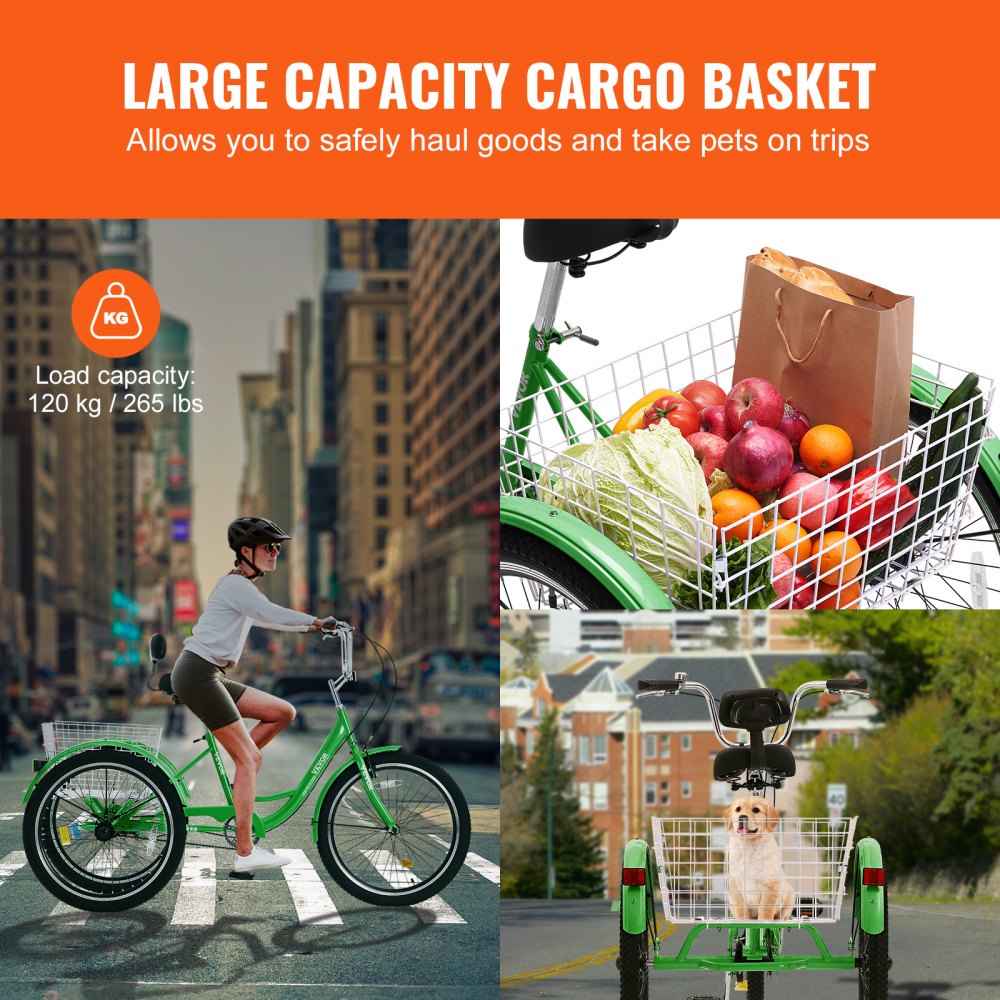 SS003-5B - Durable 24" VEVOR Adult Tricycle with Adjustable Seat and Basket