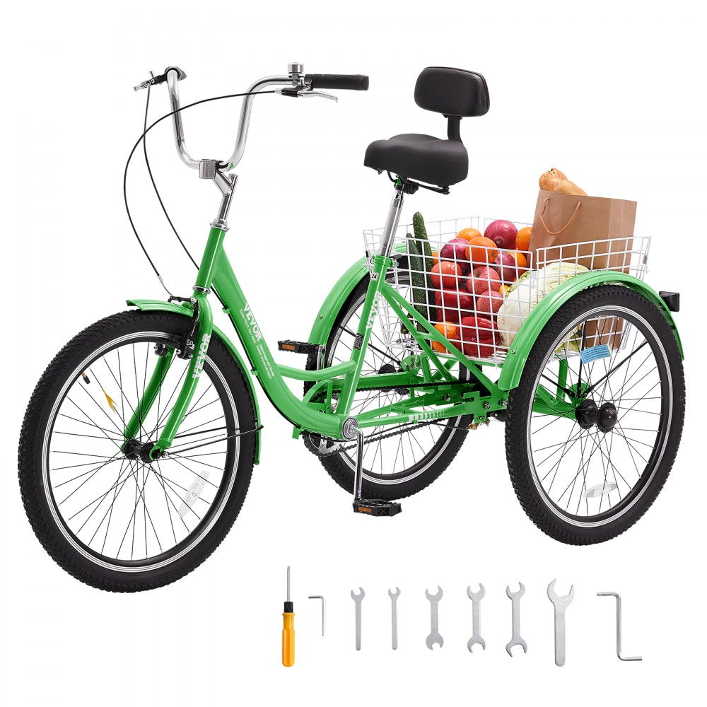 SS003-5B - Durable 24" VEVOR Adult Tricycle with Adjustable Seat and Basket