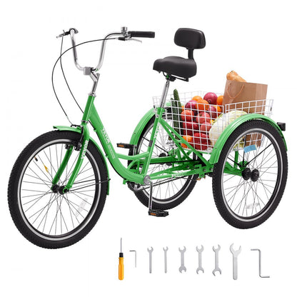 SS003-5B - Durable 24" VEVOR Adult Tricycle with Adjustable Seat and Basket