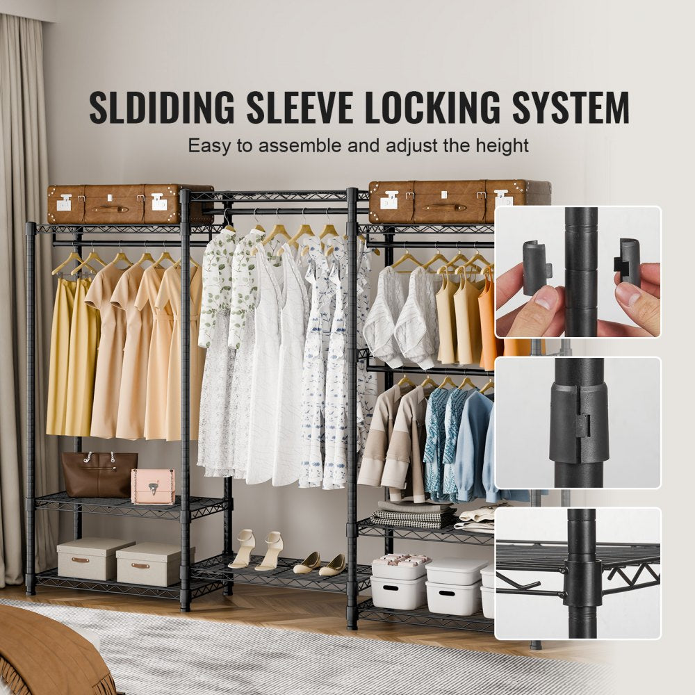 YC0003 - Versatile 800 lbs Heavy-Duty Rolling Clothes Rack with 4 Rods