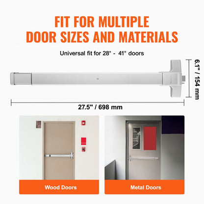 500P - Durable Carbon Steel Push Bar Door Lock, 28"-41" Fit, Keyed Security