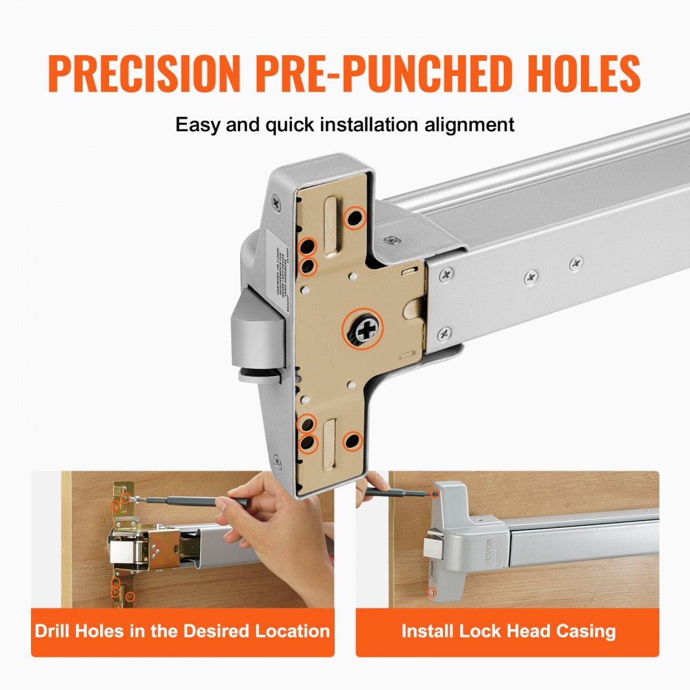 500P - Durable Carbon Steel Push Bar Door Lock, 28"-41" Fit, Keyed Security