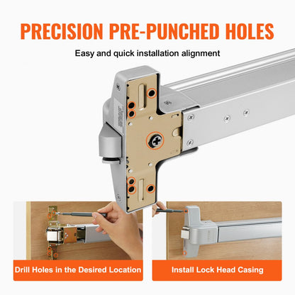 500P - Durable Carbon Steel Push Bar Door Lock, 28"-41" Fit, Keyed Security
