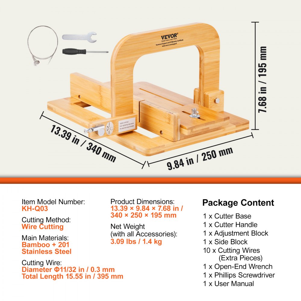KH-Q03 - Adjustable Bamboo Soap Cutter with Ultra-Sharp Metal Wires