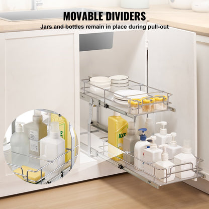 LX-C9359 - 2-Tier Pull-Out Organizer with Movable Dividers and Chrome Finish