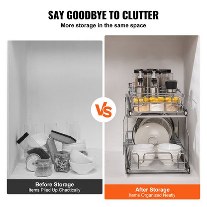 LX-C9359 - 2-Tier Pull-Out Organizer with Movable Dividers and Chrome Finish