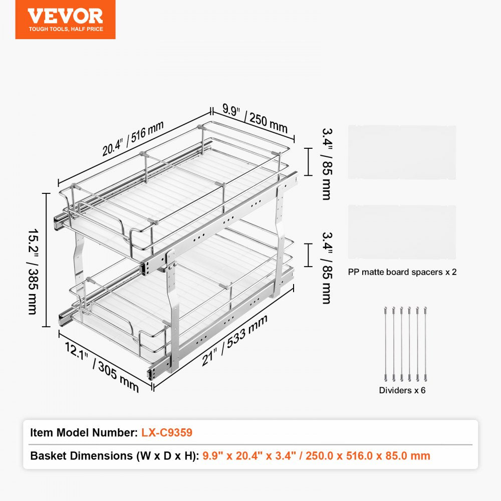 LX-C9359 - 2-Tier Pull-Out Organizer with Movable Dividers and Chrome Finish
