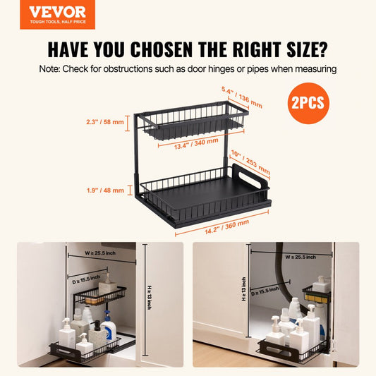 LX-P9357A - 2-Tier Steel Pull Out Organizer for Kitchen & Bathroom