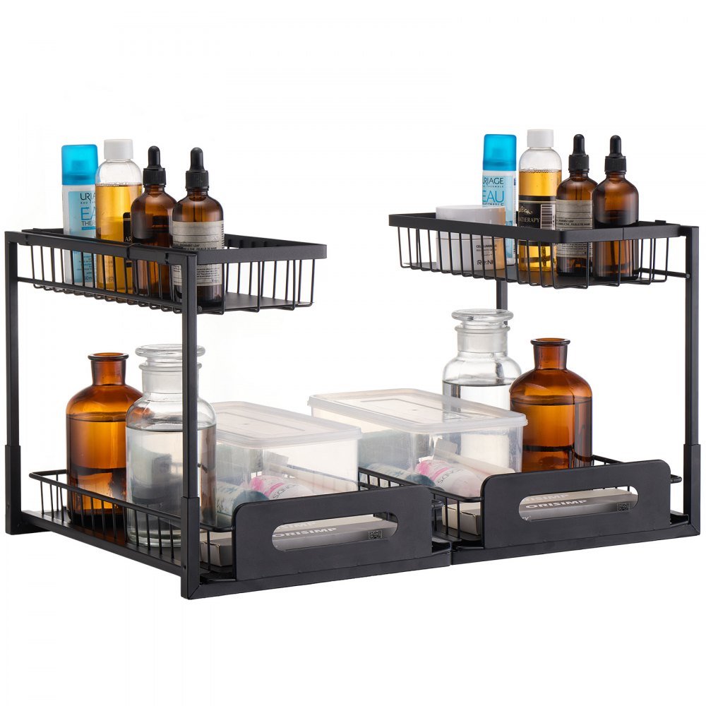 LX-P9357A - 2-Tier Steel Pull Out Organizer for Kitchen & Bathroom