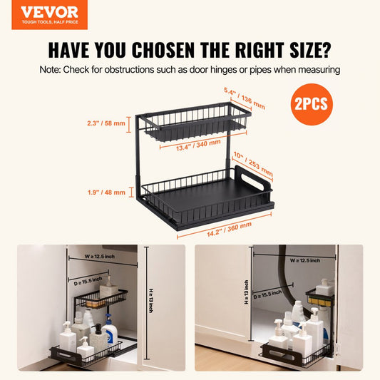 LX-P9357 - 2-Tier Steel Pull-Out Organizer, 10.7"W x 14.2"D, Easy Assembly