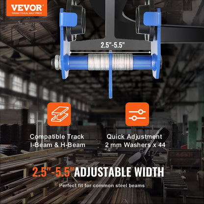 0.5T-F - Heavy-Duty Manual Trolley, 1100 lbs Capacity, 2.5 to 5.5 Inch Width
