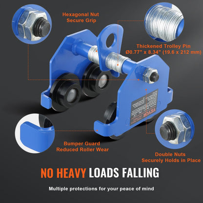 0.5T-F - Heavy-Duty Manual Trolley, 1100 lbs Capacity, 2.5 to 5.5 Inch Width
