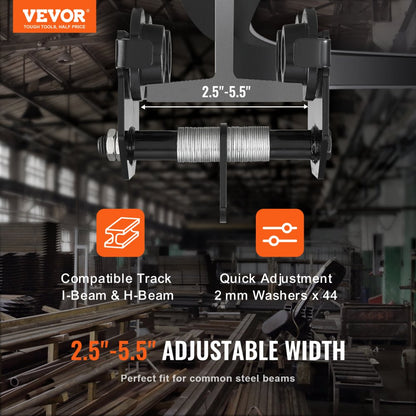 0.5T-F - Adjustable 1100 lbs VEVOR Manual Trolley for I-beams, 2.5-5.5" Width