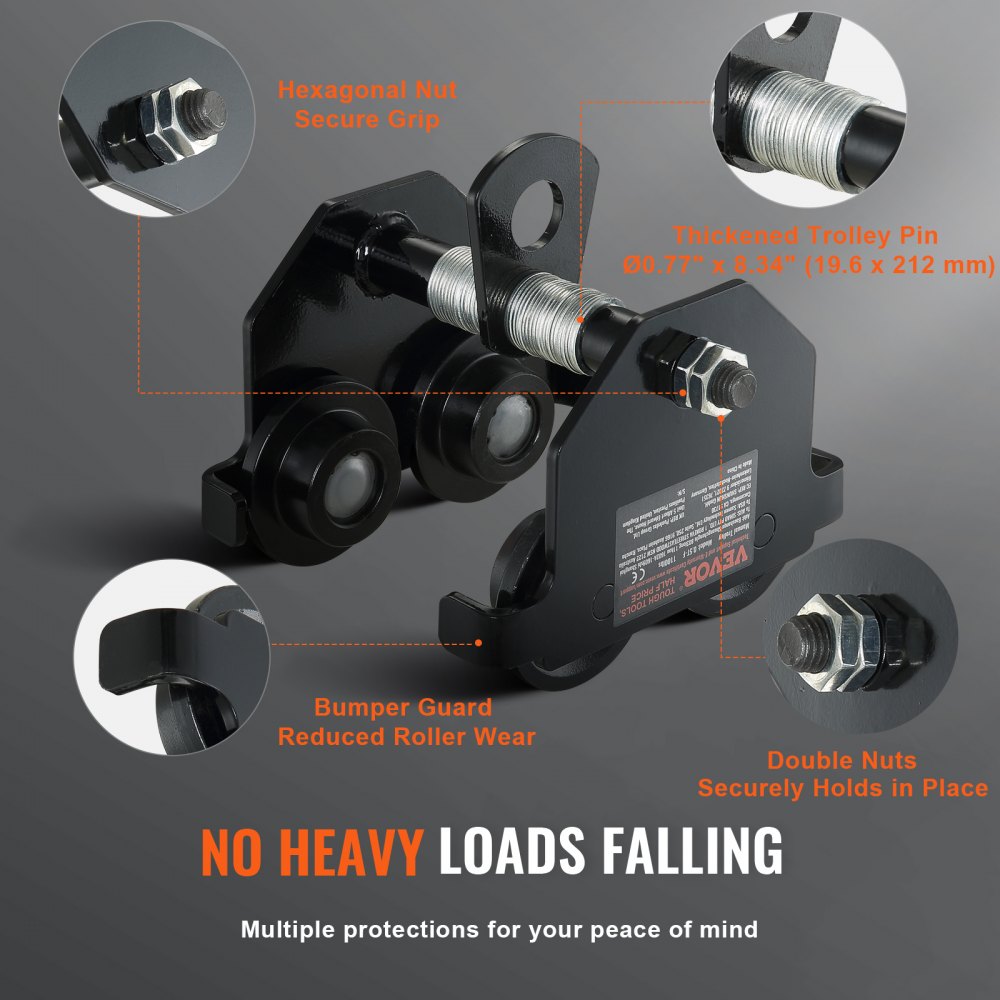 0.5T-F - Adjustable 1100 lbs VEVOR Manual Trolley for I-beams, 2.5-5.5" Width