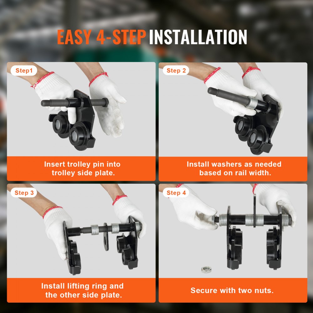 0.5T-F - Adjustable 1100 lbs VEVOR Manual Trolley for I-beams, 2.5-5.5" Width