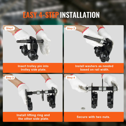 0.5T-F - Adjustable 1100 lbs VEVOR Manual Trolley for I-beams, 2.5-5.5" Width