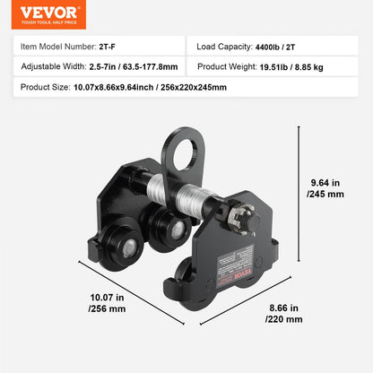 2T-F - Adjustable 2 Ton VEVOR Push Beam Trolley for Steel Beams