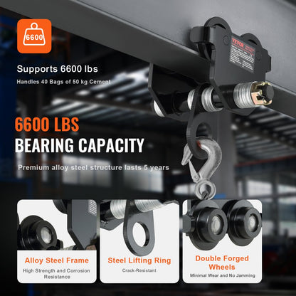 3T-F - Adjustable VEVOR Manual Trolley for 6600 lbs Heavy Lifting