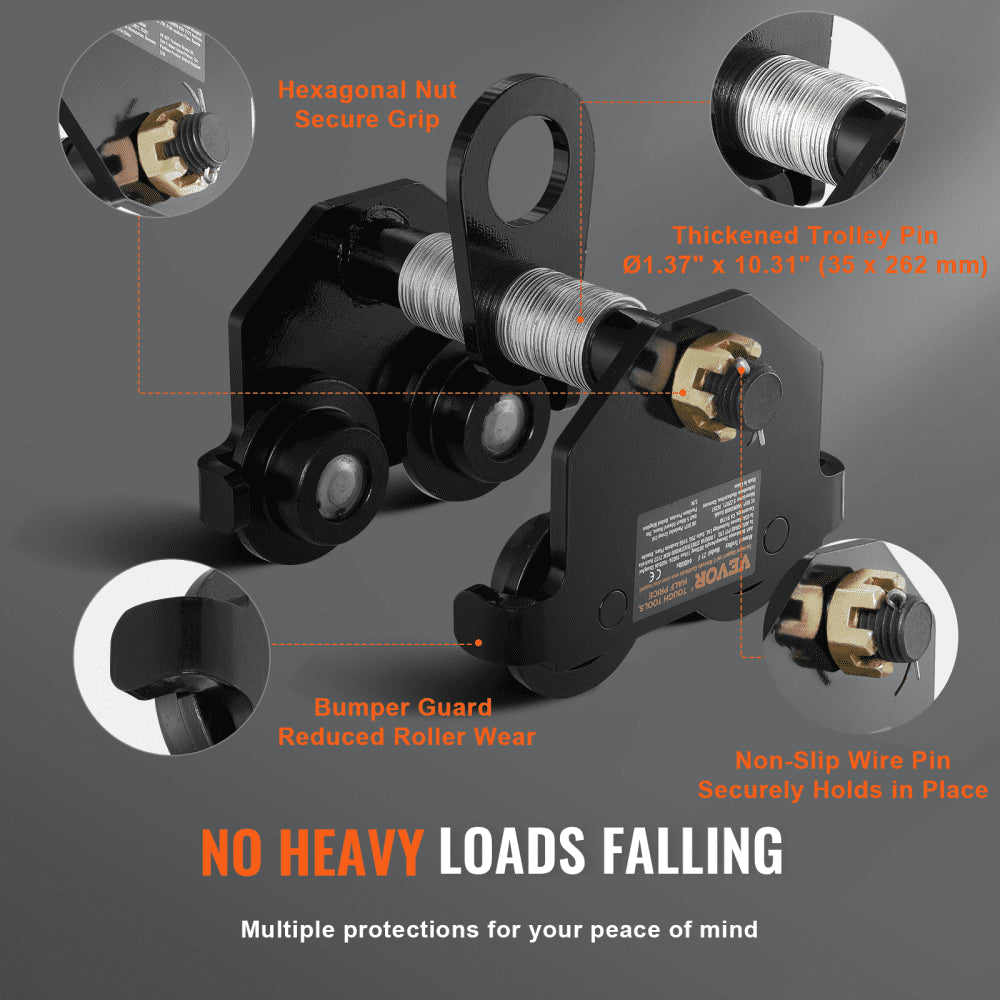 3T-F - Adjustable VEVOR Manual Trolley for 6600 lbs Heavy Lifting