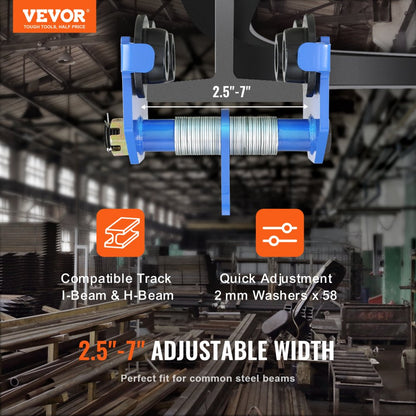 3T-F - Durable 6600 lbs Manual Trolley with Adjustable Width for I-Beams