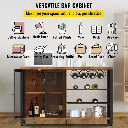 VV-BCHJG-PZ-47in - Versatile Industrial Bar Cabinet for Living Room & Dining Decor