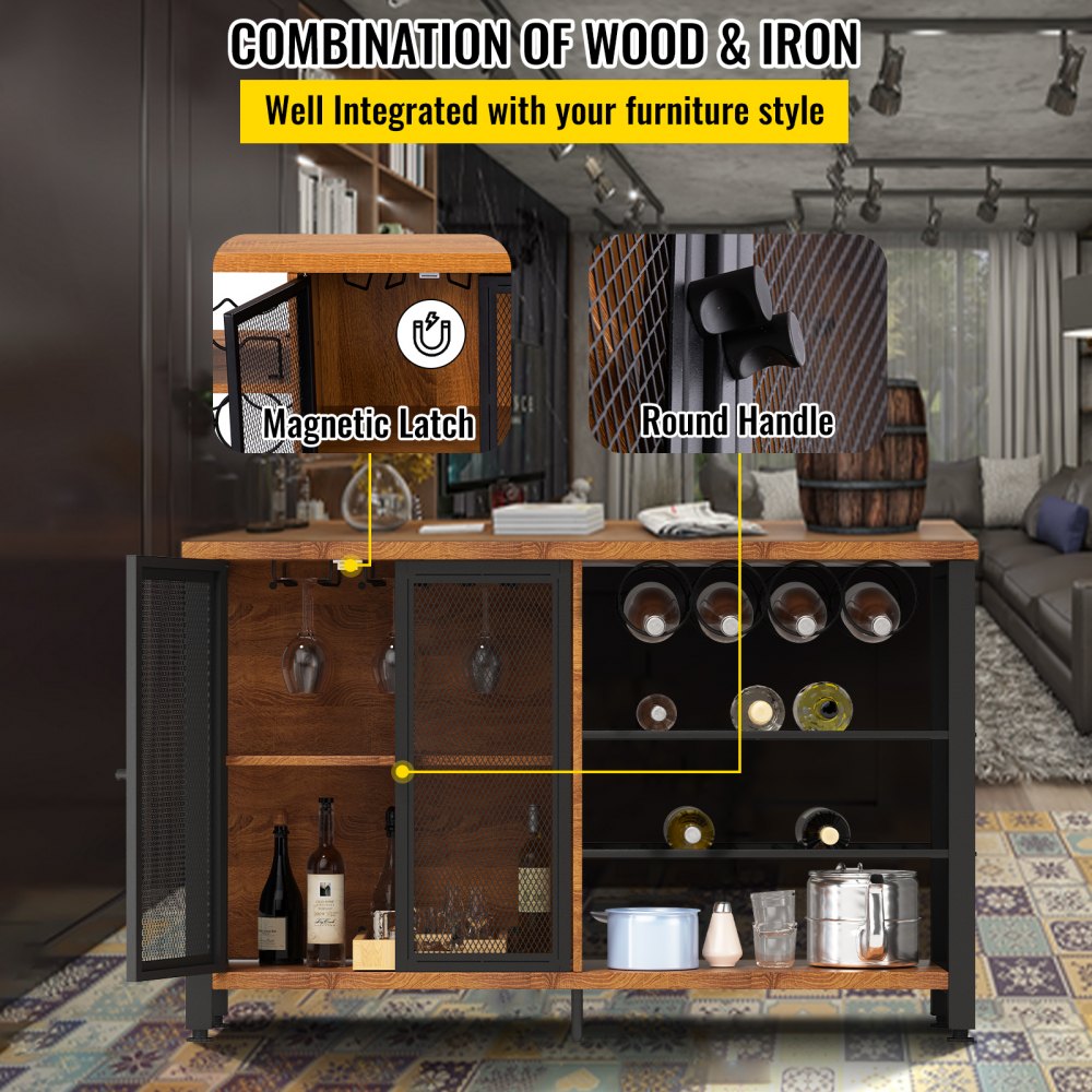 VV-BCHJG-PZ-47in - Versatile Industrial Bar Cabinet for Living Room & Dining Decor