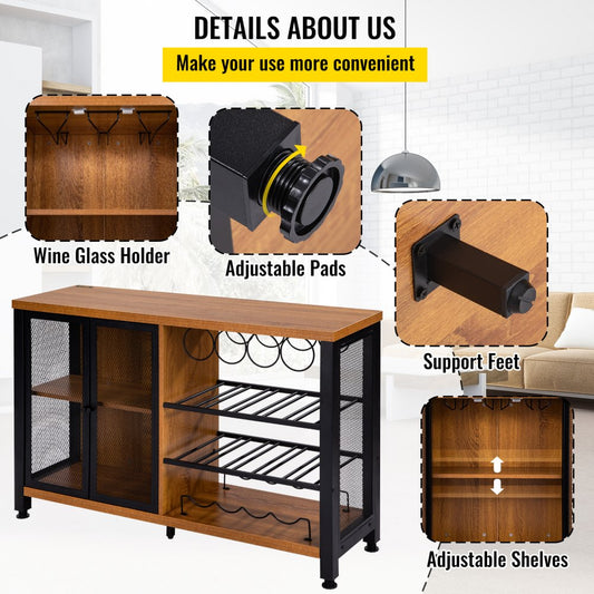 VV-BCHJG-PZ-47in - Versatile Industrial Bar Cabinet for Living Room & Dining Decor