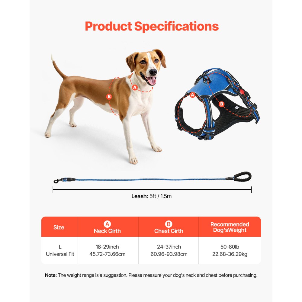 WMDY24298 - Adjustable No Pull Dog Harness for Large Breeds, Reflective Safety