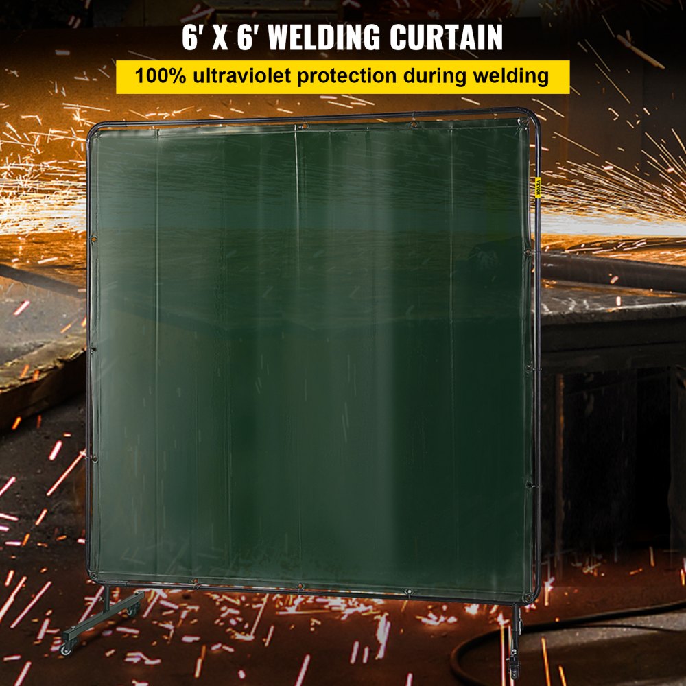 010871638485 - 6' x 6' Flameproof Welding Screen with Steel Frame & Wheels