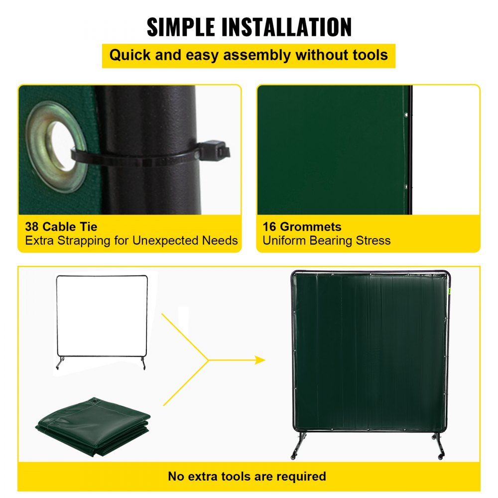 010871638485 - 6' x 6' Flameproof Welding Screen with Steel Frame & Wheels