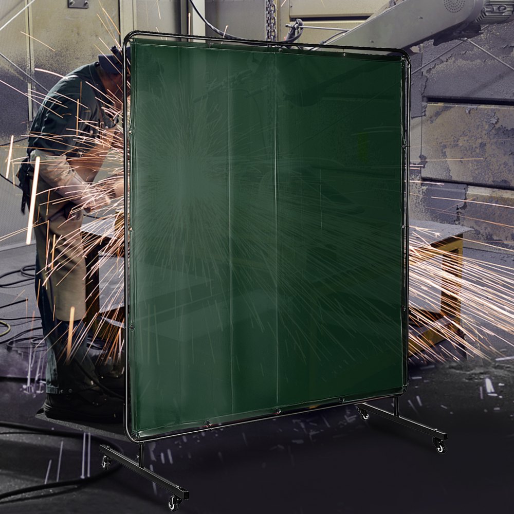 010871638485 - 6' x 6' Flameproof Welding Screen with Steel Frame & Wheels