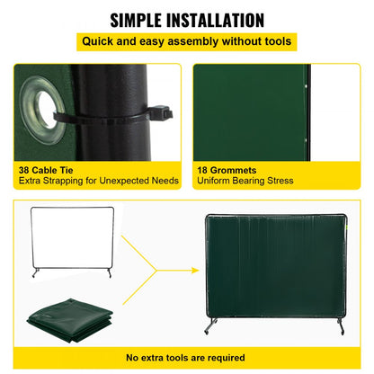 010460804961 - 6' x 8' Portable Welding Screen with Flame-Resistant Vinyl