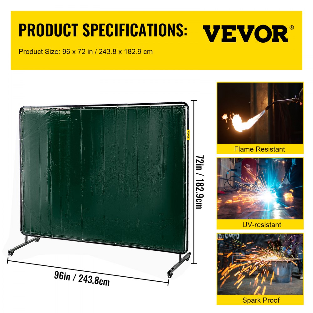 010460804961 - 6' x 8' Portable Welding Screen with Flame-Resistant Vinyl
