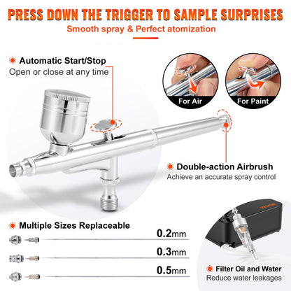 010798203876 - VEVOR Portable Airbrush Set with 0.2mm to 0.5mm Tips