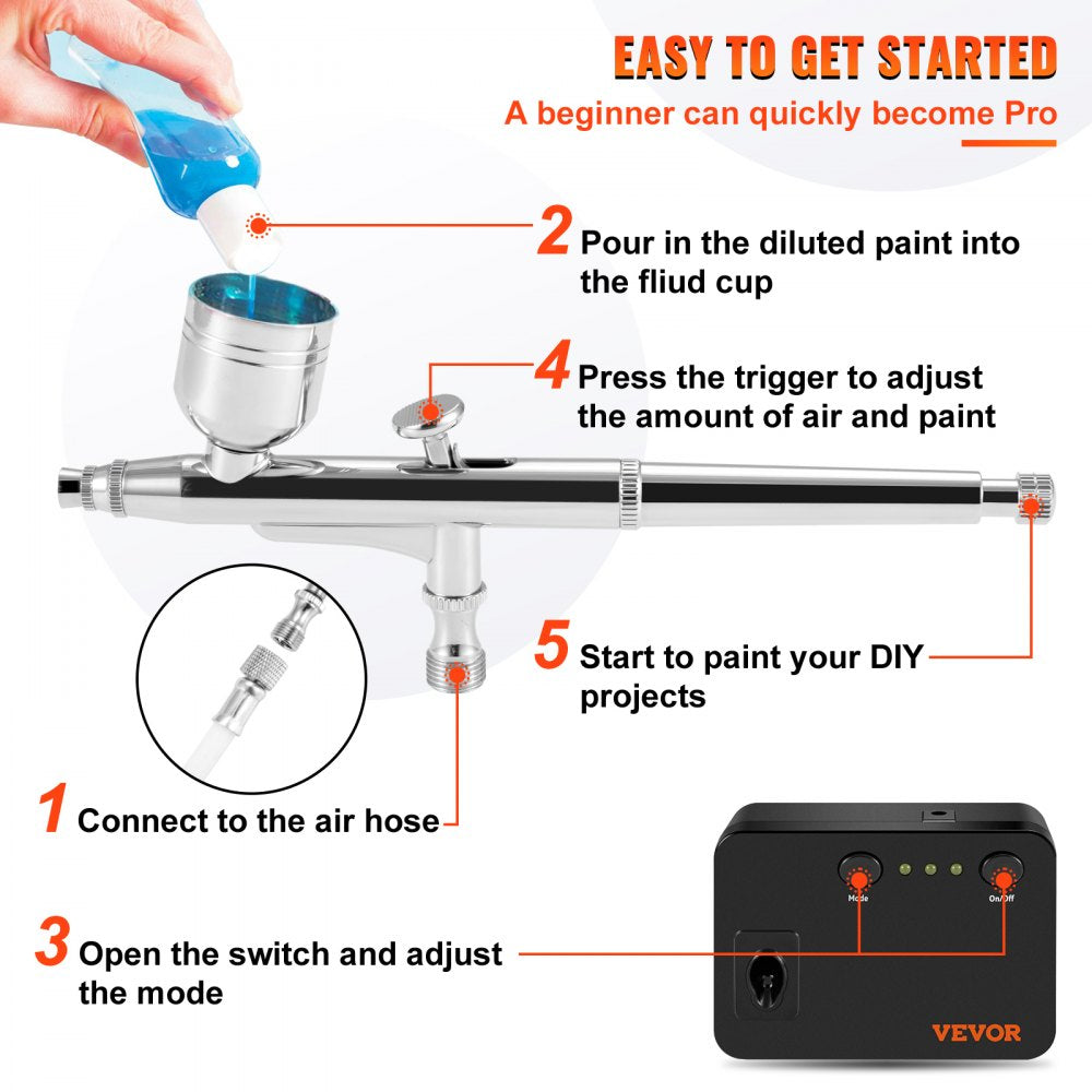 010798203876 - VEVOR Portable Airbrush Set with 0.2mm to 0.5mm Tips