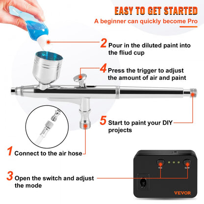 010798203876 - VEVOR Portable Airbrush Set with 0.2mm to 0.5mm Tips