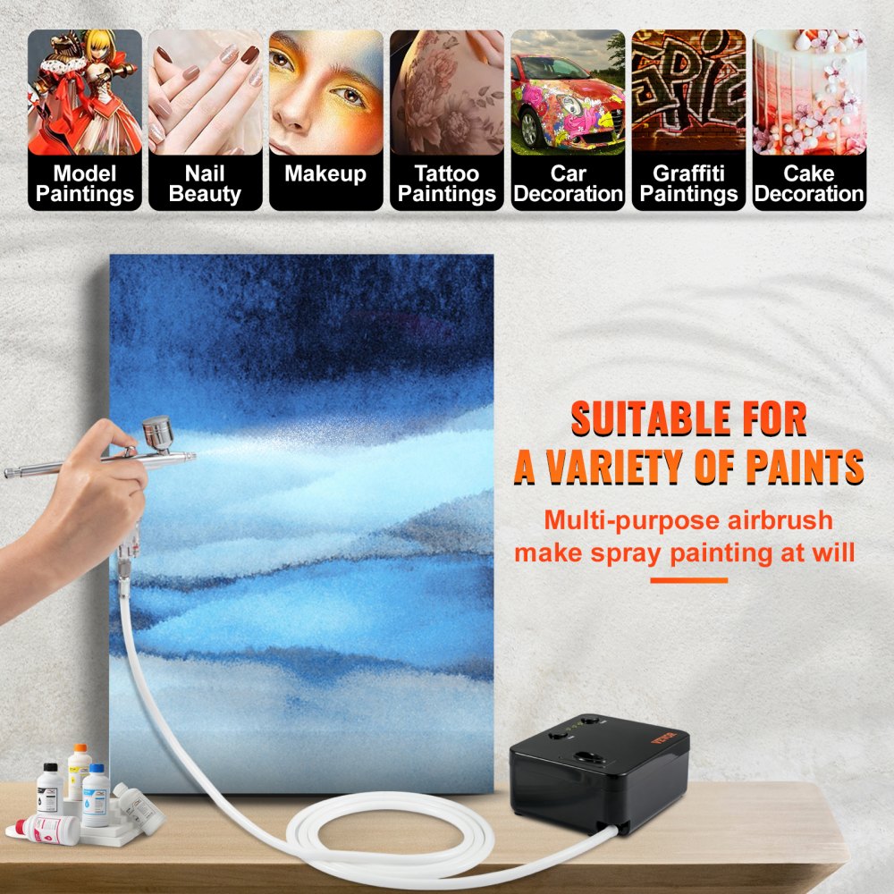 010798203876 - VEVOR Portable Airbrush Set with 0.2mm to 0.5mm Tips