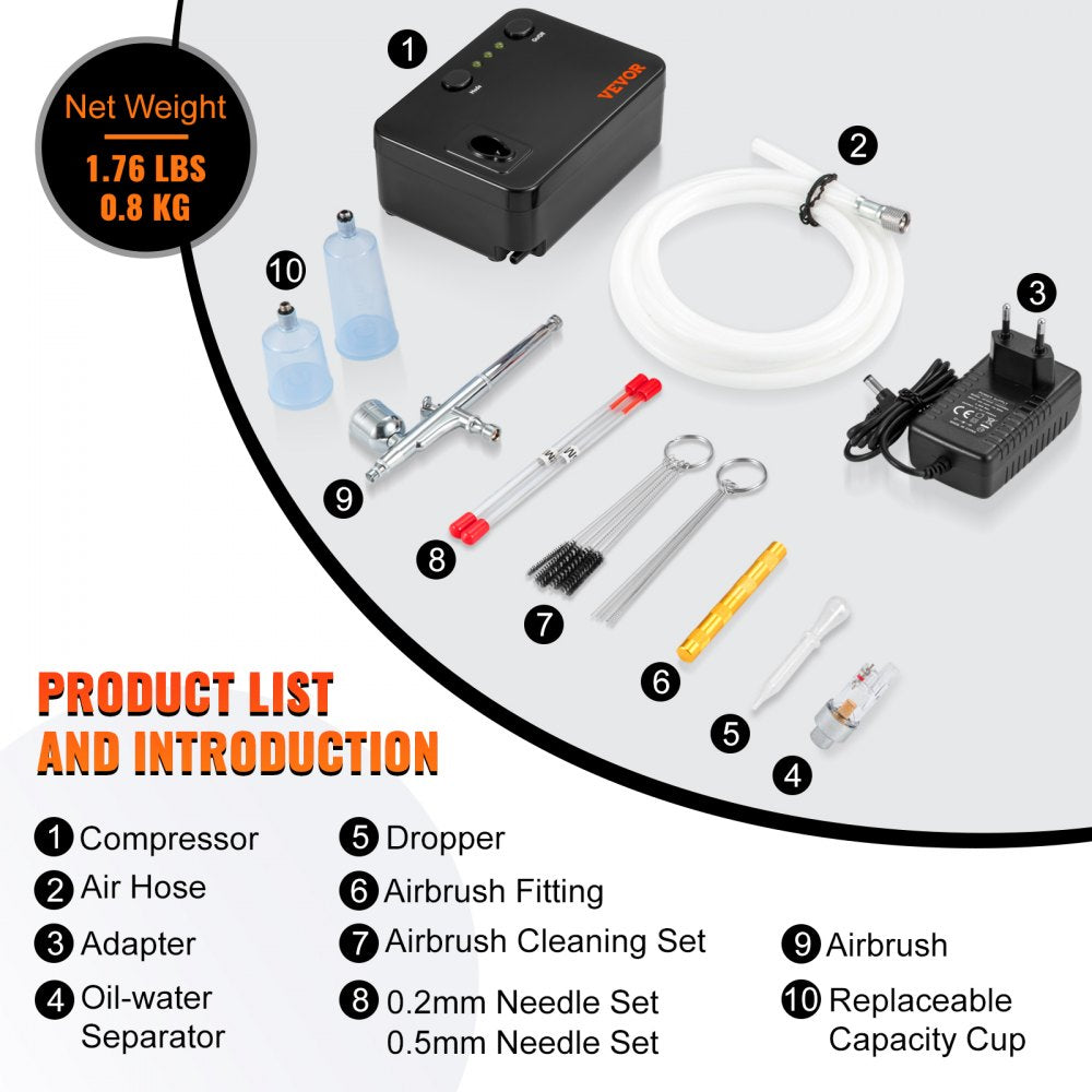 010798203876 - VEVOR Portable Airbrush Set with 0.2mm to 0.5mm Tips