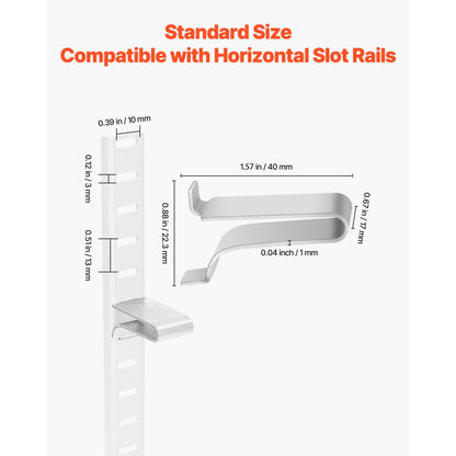 GJ01 - Adjustable Durable Shelf Clips for Slotted Rails, 40 Pack