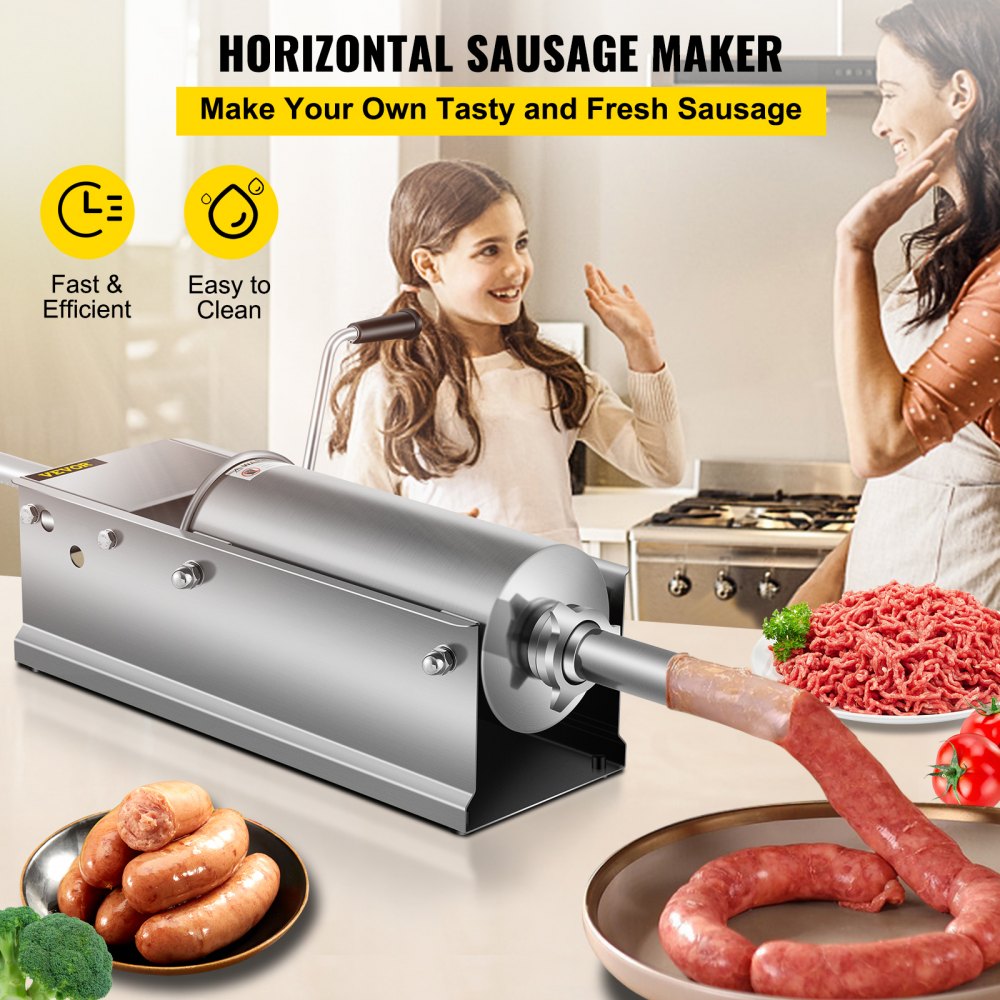 HS-5L - 5L Stainless Steel Sausage Stuffer with 5 Nozzles & Speed Control