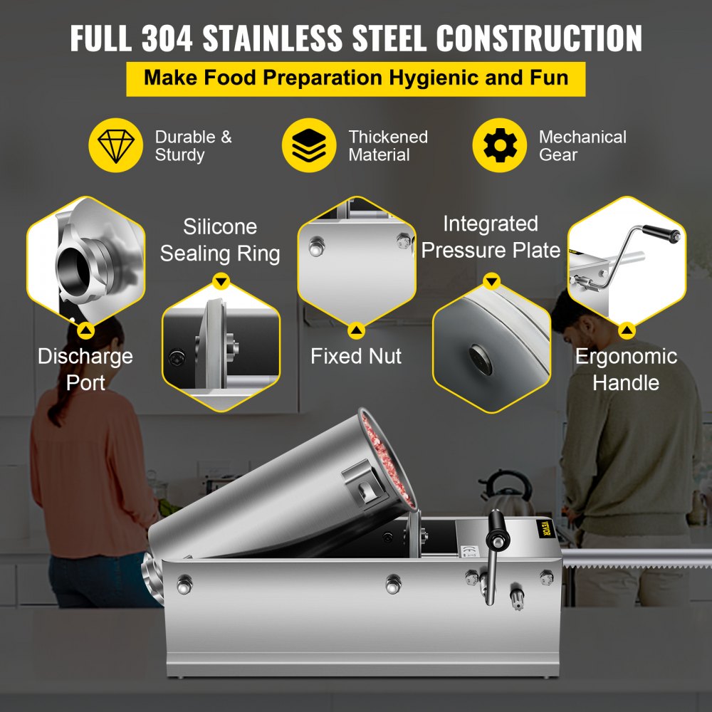 HS-5L - 5L Stainless Steel Sausage Stuffer with 5 Nozzles & Speed Control