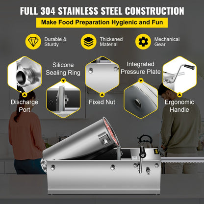 HS-5L - 5L Stainless Steel Sausage Stuffer with 5 Nozzles & Speed Control