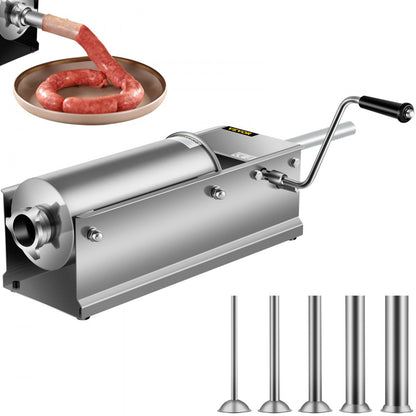 HS-5L - 5L Stainless Steel Sausage Stuffer with 5 Nozzles & Speed Control